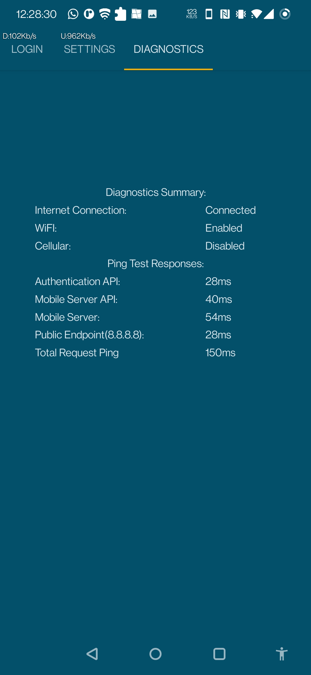 Diagnostics Screen